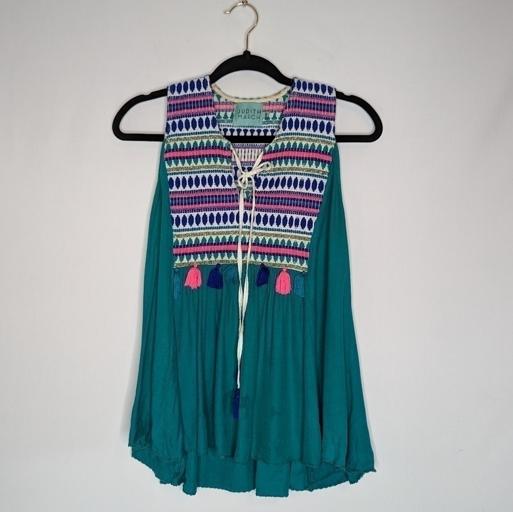 Judith March Teal Embroidered Tassel Tank - Picture 3 of 12